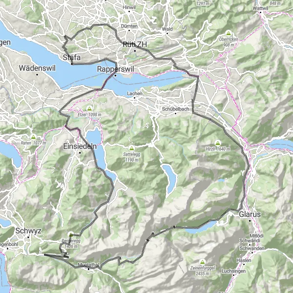 Miniature de la carte de l'inspiration cycliste "Le Tour de Montée et Descente à Oetwil" dans la Zürich, Switzerland. Générée par le planificateur d'itinéraire cycliste Tarmacs.app