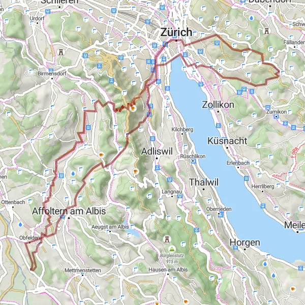 Karten-Miniaturansicht der Radinspiration "Faszinierende Zollikerberg-Route" in Zürich, Switzerland. Erstellt vom Tarmacs.app-Routenplaner für Radtouren