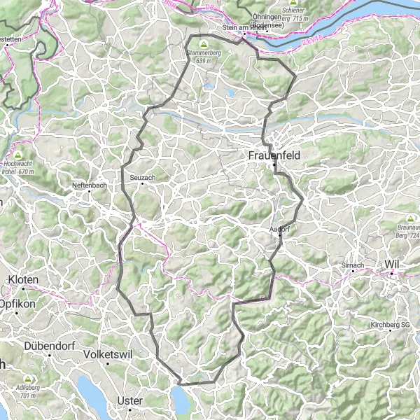 Kartminiatyr av "Rundtur fra Pfäffikon til Zimberg Road Cycle Route" sykkelinspirasjon i Zürich, Switzerland. Generert av Tarmacs.app sykkelrutoplanlegger