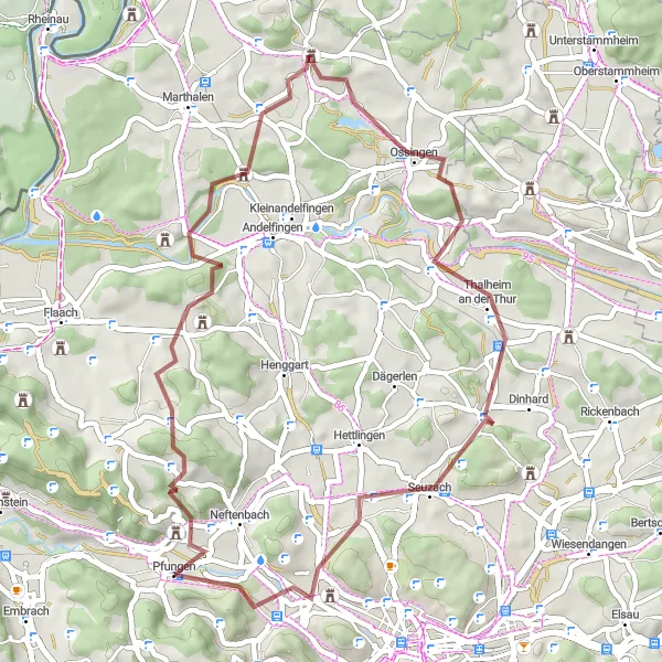 Map miniature of "Hilly Gravel Adventure" cycling inspiration in Zürich, Switzerland. Generated by Tarmacs.app cycling route planner