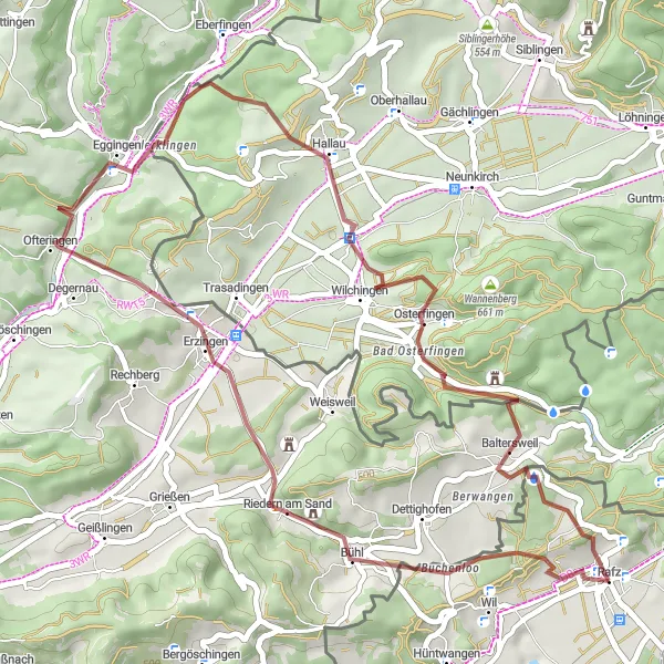 Miniatua del mapa de inspiración ciclista "Ruta por caminos de grava desde Rafz" en Zürich, Switzerland. Generado por Tarmacs.app planificador de rutas ciclistas