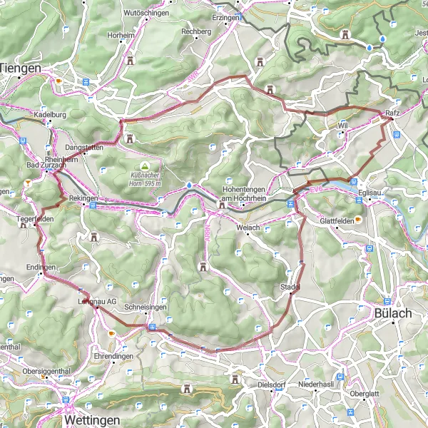 Miniatura della mappa di ispirazione al ciclismo "Percorso in bicicletta su strade sterrate da Windlach a Riedern am Sand" nella regione di Zürich, Switzerland. Generata da Tarmacs.app, pianificatore di rotte ciclistiche