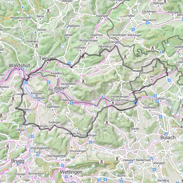 Miniature de la carte de l'inspiration cycliste "Parcours à travers la campagne suisse" dans la Zürich, Switzerland. Générée par le planificateur d'itinéraire cycliste Tarmacs.app