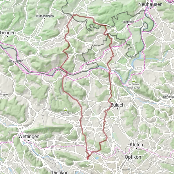 Mapa miniatúra "Gravel okruh cez Bachs a Watt" cyklistická inšpirácia v Zürich, Switzerland. Vygenerované cyklistickým plánovačom trás Tarmacs.app