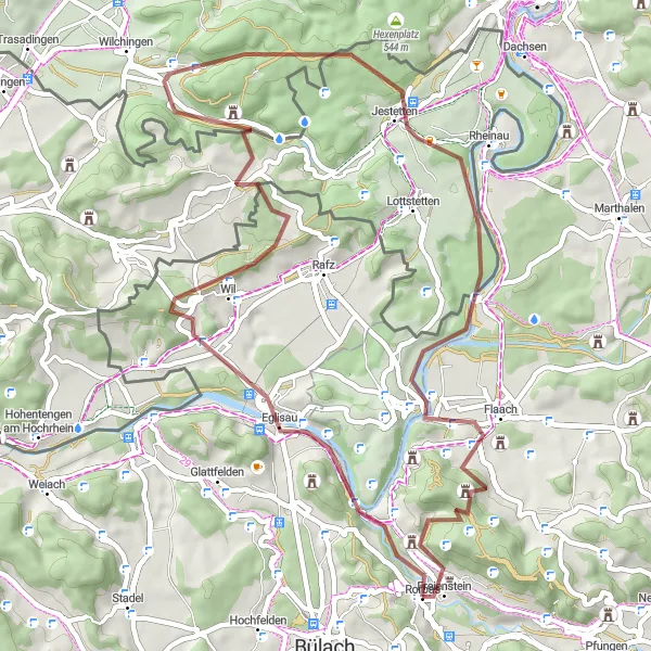Miniatua del mapa de inspiración ciclista "Ruta Gravel por Höhrain a Freienstein" en Zürich, Switzerland. Generado por Tarmacs.app planificador de rutas ciclistas