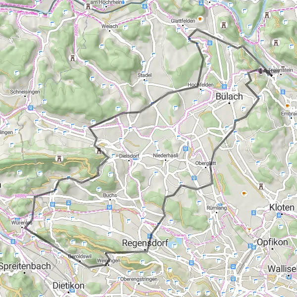 Miniaturní mapa "Road Route near Rorbas" inspirace pro cyklisty v oblasti Zürich, Switzerland. Vytvořeno pomocí plánovače tras Tarmacs.app