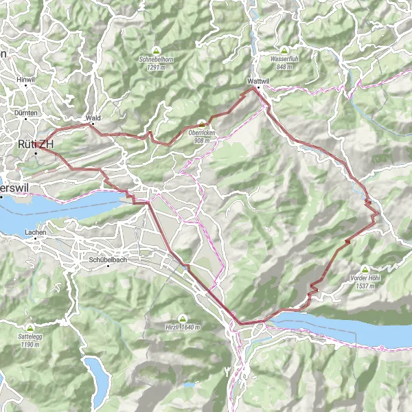 Miniaturní mapa "Expedice kolem Raabergu a Amdenu" inspirace pro cyklisty v oblasti Zürich, Switzerland. Vytvořeno pomocí plánovače tras Tarmacs.app