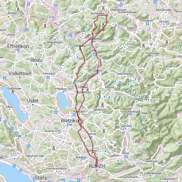 Miniaturní mapa "Kruhová trasa kolem Hittnau a Turbenthalu" inspirace pro cyklisty v oblasti Zürich, Switzerland. Vytvořeno pomocí plánovače tras Tarmacs.app