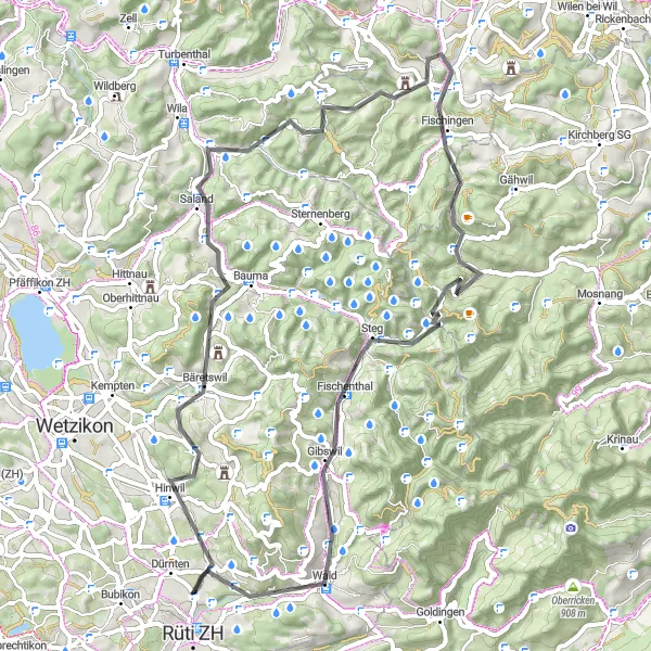 Miniature de la carte de l'inspiration cycliste "Les Charmes d'Egg et de Wald" dans la Zürich, Switzerland. Générée par le planificateur d'itinéraire cycliste Tarmacs.app