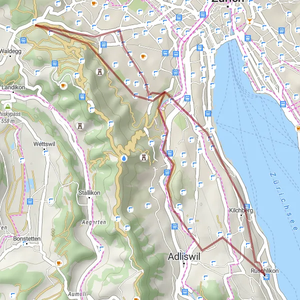 Miniatua del mapa de inspiración ciclista "Ruta de Rüschlikon a Entlisberg" en Zürich, Switzerland. Generado por Tarmacs.app planificador de rutas ciclistas