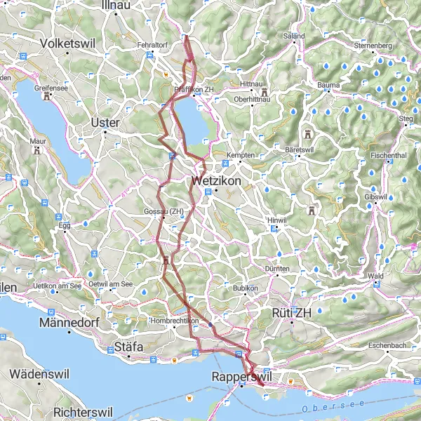 Miniaturní mapa "Gravel Adventure from Gossau to Rapperswil" inspirace pro cyklisty v oblasti Zürich, Switzerland. Vytvořeno pomocí plánovače tras Tarmacs.app