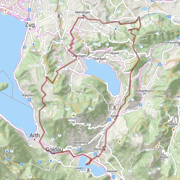 Karten-Miniaturansicht der Radinspiration "Morgarten und Menzingen Gravel Tour" in Zürich, Switzerland. Erstellt vom Tarmacs.app-Routenplaner für Radtouren