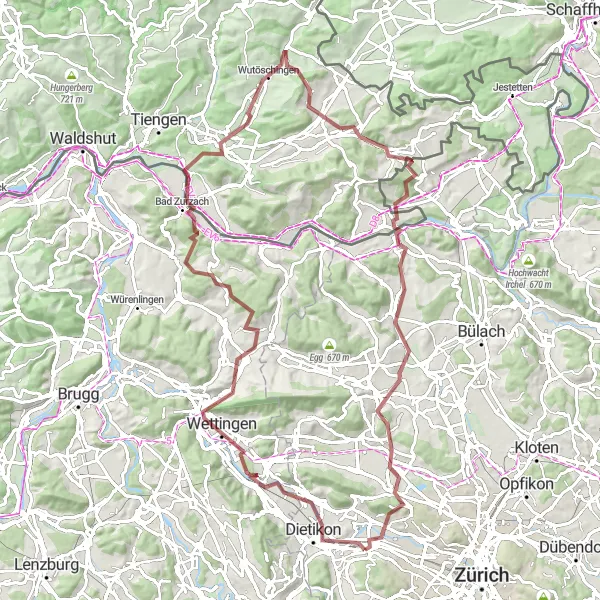 Map miniature of "The Hilly Adventure" cycling inspiration in Zürich, Switzerland. Generated by Tarmacs.app cycling route planner