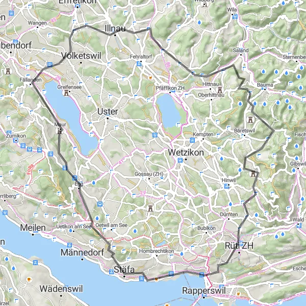 Karten-Miniaturansicht der Radinspiration "Herausforderung in Stollberg und Girenbad" in Zürich, Switzerland. Erstellt vom Tarmacs.app-Routenplaner für Radtouren