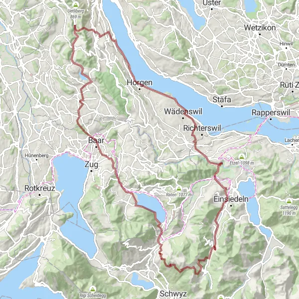 Map miniature of "Stallikon Gravel Adventure" cycling inspiration in Zürich, Switzerland. Generated by Tarmacs.app cycling route planner