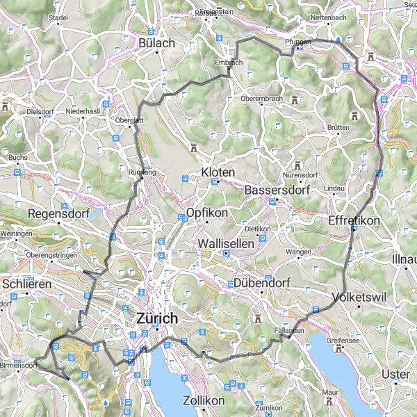 Miniatura mapy "Przejażdżka przez Höngg i Multberg" - trasy rowerowej w Zürich, Switzerland. Wygenerowane przez planer tras rowerowych Tarmacs.app