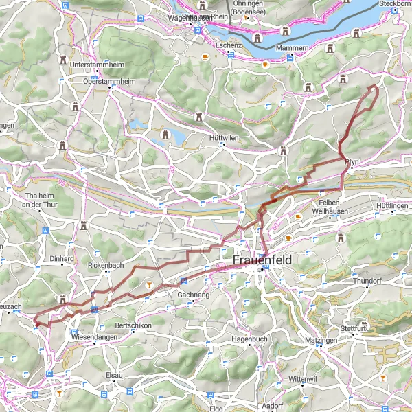 Map miniature of "Scenic Gravel Ride near Seuzach" cycling inspiration in Zürich, Switzerland. Generated by Tarmacs.app cycling route planner