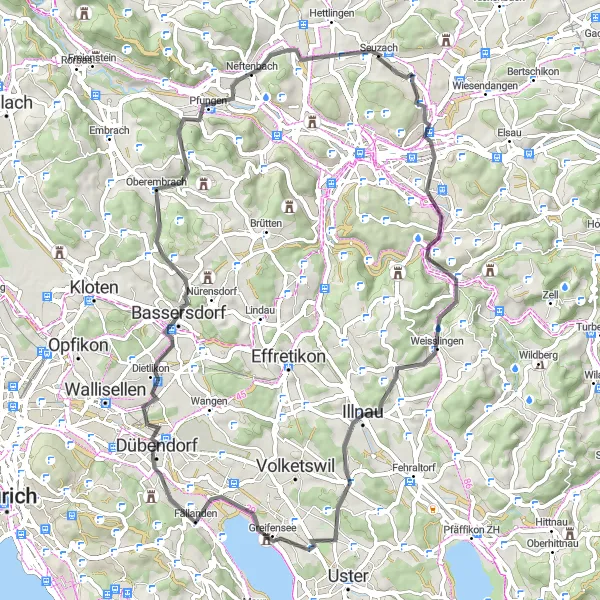 Miniatua del mapa de inspiración ciclista "Ruta de ciclismo de carretera a Föhrlibuck" en Zürich, Switzerland. Generado por Tarmacs.app planificador de rutas ciclistas