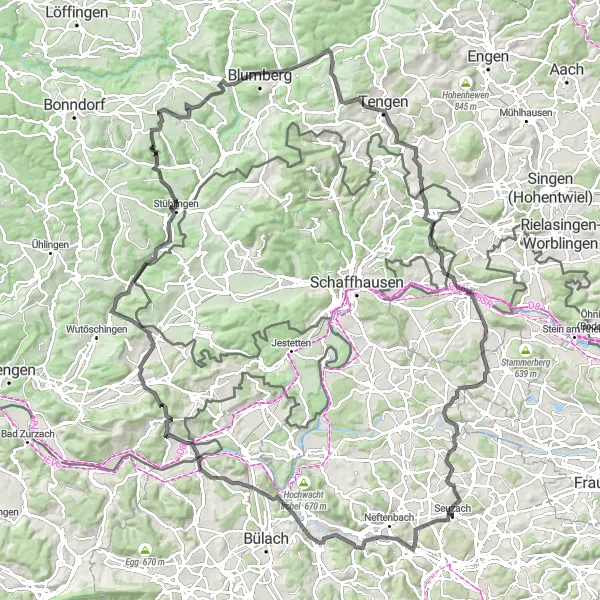 Miniatura mapy "Trasa Szosowa z Seuzach do Dägerlen" - trasy rowerowej w Zürich, Switzerland. Wygenerowane przez planer tras rowerowych Tarmacs.app