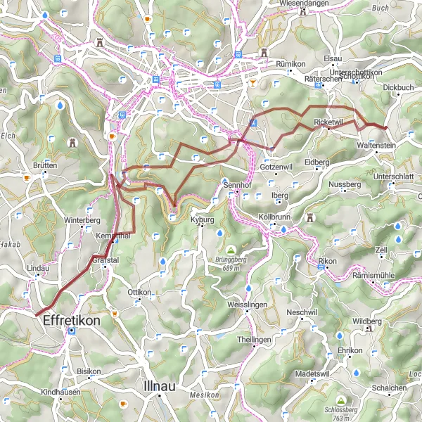 Kartminiatyr av "Eschenberg Gravel Adventure" sykkelinspirasjon i Zürich, Switzerland. Generert av Tarmacs.app sykkelrutoplanlegger
