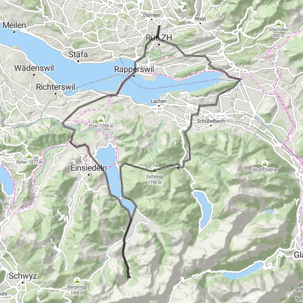 Mapa miniatúra "Náročná cestná trasa cez Tann" cyklistická inšpirácia v Zürich, Switzerland. Vygenerované cyklistickým plánovačom trás Tarmacs.app