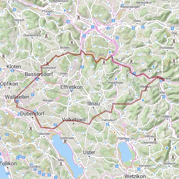 Miniatuurkaart van de fietsinspiratie "Wildberg en Kyburg Graveltocht" in Zürich, Switzerland. Gemaakt door de Tarmacs.app fietsrouteplanner