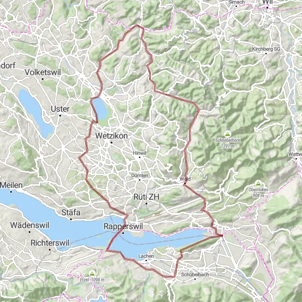 Map miniature of "Gravel Adventure through Bauma and Pfäffikersee" cycling inspiration in Zürich, Switzerland. Generated by Tarmacs.app cycling route planner