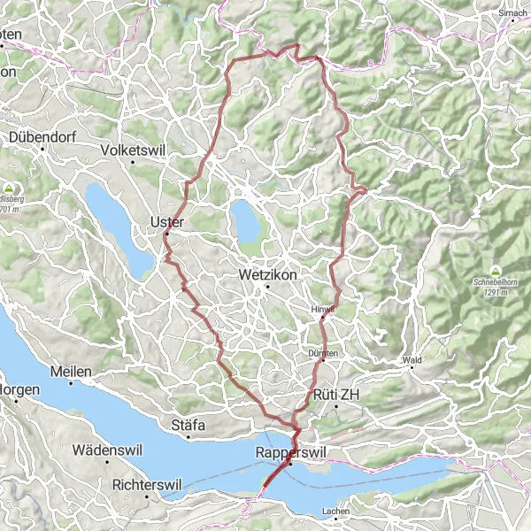 Map miniature of "Scenic Gravel Cycling Route from Turbenthal" cycling inspiration in Zürich, Switzerland. Generated by Tarmacs.app cycling route planner