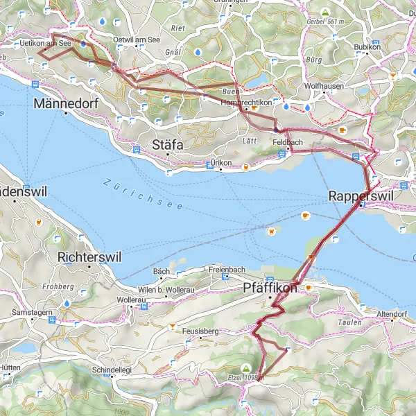 Kartminiatyr av "Grusväg äventyr runt Zürichsjön" cykelinspiration i Zürich, Switzerland. Genererad av Tarmacs.app cykelruttplanerare