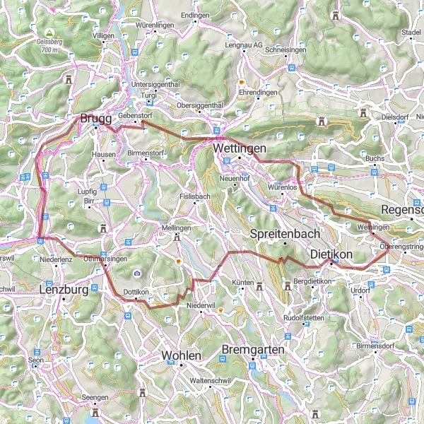 Miniaturní mapa "Gravel Bike Tour Through the Swiss Countryside" inspirace pro cyklisty v oblasti Zürich, Switzerland. Vytvořeno pomocí plánovače tras Tarmacs.app