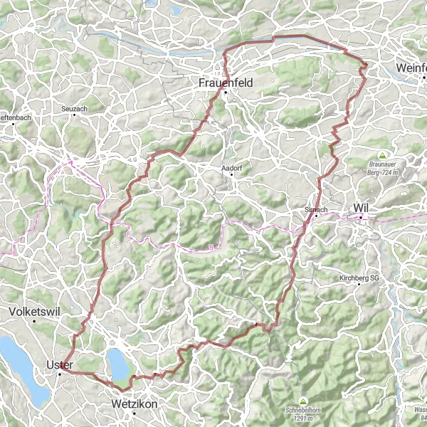 Map miniature of "The Ultimate Gravel Challenge" cycling inspiration in Zürich, Switzerland. Generated by Tarmacs.app cycling route planner