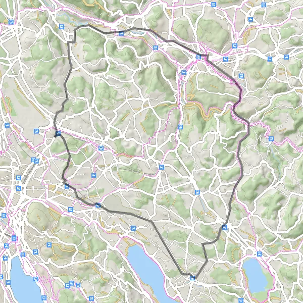 Miniatua del mapa de inspiración ciclista "Ruta de ciclismo de carretera cerca de Uster" en Zürich, Switzerland. Generado por Tarmacs.app planificador de rutas ciclistas