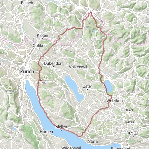 Zemljevid v pomanjšavi "Gravel Cycling Route from Veltheim - Winterthur - Erlenbach - Safaribus - Rathaus" kolesarske inspiracije v Zürich, Switzerland. Generirano z načrtovalcem kolesarskih poti Tarmacs.app