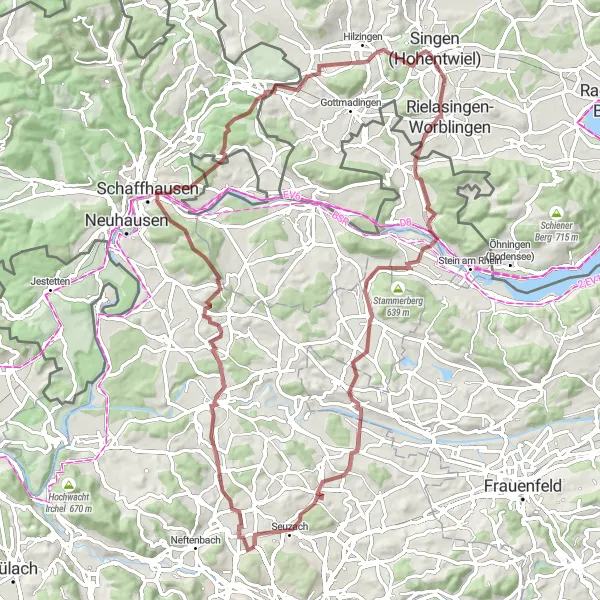 Karttaminiaatyyri "Andelfingen ja Unterohringen Kiertoajelu" pyöräilyinspiraatiosta alueella Zürich, Switzerland. Luotu Tarmacs.app pyöräilyreittisuunnittelijalla