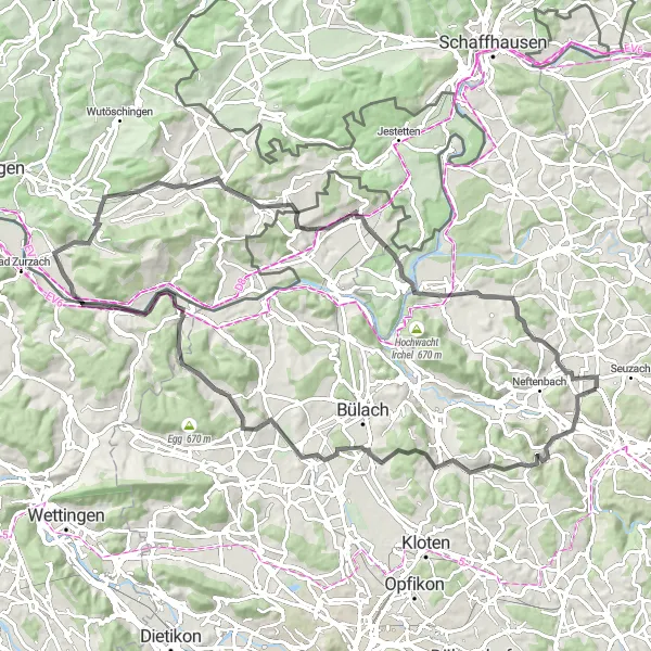 Miniatua del mapa de inspiración ciclista "Ruta Escénica Hacia Rafz" en Zürich, Switzerland. Generado por Tarmacs.app planificador de rutas ciclistas