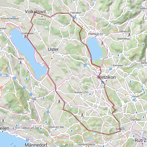Karten-Miniaturansicht der Radinspiration "Graveltour von Volketswil nach Mönchaltorf" in Zürich, Switzerland. Erstellt vom Tarmacs.app-Routenplaner für Radtouren