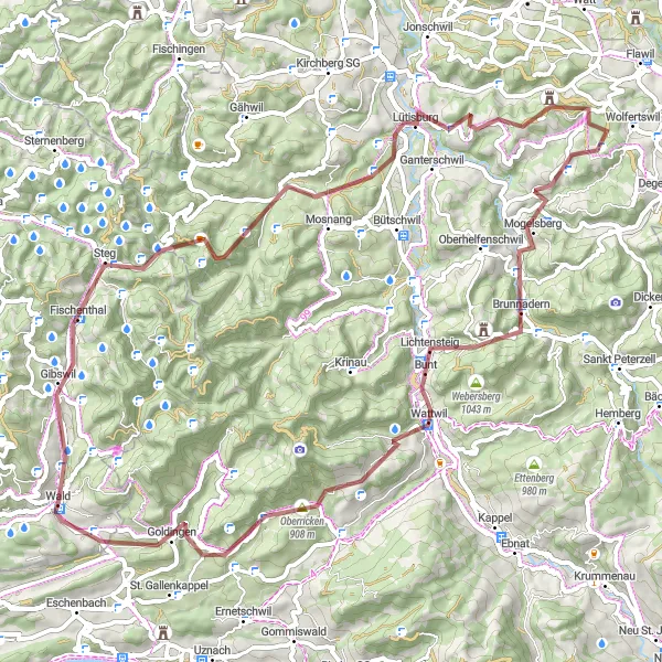 Miniaturekort af cykelinspirationen "Naturskøn grusrute tæt på Wald" i Zürich, Switzerland. Genereret af Tarmacs.app cykelruteplanlægger