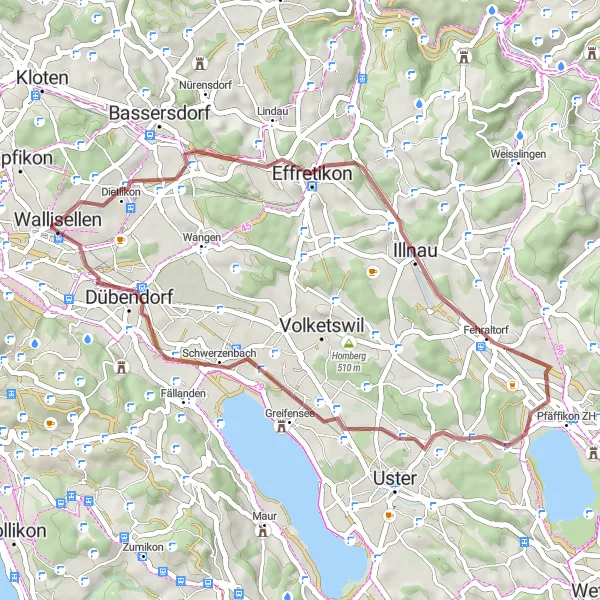 Miniaturekort af cykelinspirationen "Gruscykelrute rundt om Wallisellen" i Zürich, Switzerland. Genereret af Tarmacs.app cykelruteplanlægger