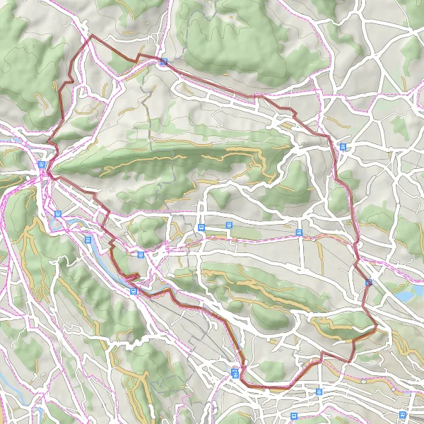 Mapa miniatúra "Gravel Tour de Zürich" cyklistická inšpirácia v Zürich, Switzerland. Vygenerované cyklistickým plánovačom trás Tarmacs.app