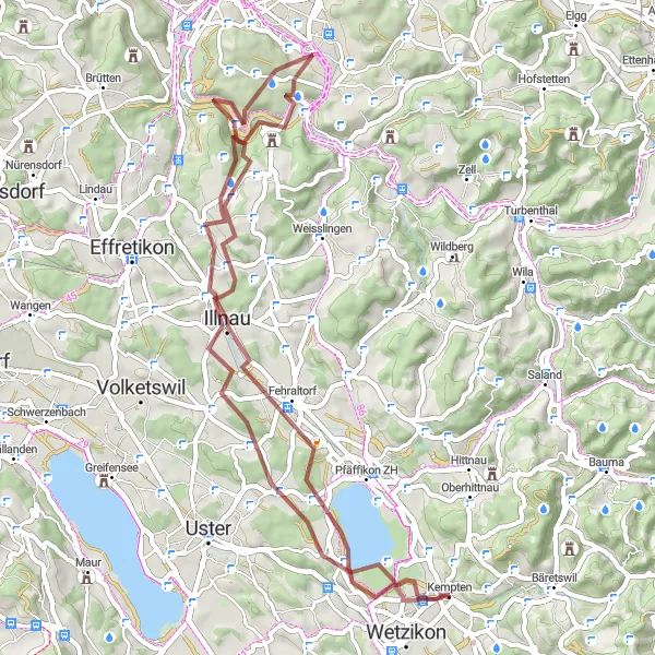 Map miniature of "Kyburg Adventure" cycling inspiration in Zürich, Switzerland. Generated by Tarmacs.app cycling route planner