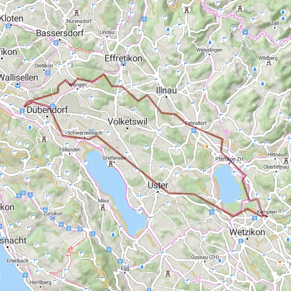 Karten-Miniaturansicht der Radinspiration "Pfäffikon ZH und Föhrlibuck Schottertour" in Zürich, Switzerland. Erstellt vom Tarmacs.app-Routenplaner für Radtouren