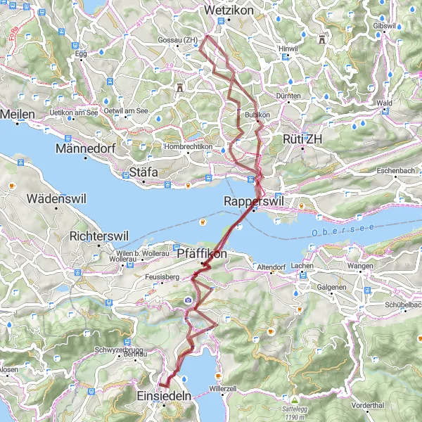 Miniaturekort af cykelinspirationen "Grusvejstur til Kloster Einsiedeln" i Zürich, Switzerland. Genereret af Tarmacs.app cykelruteplanlægger