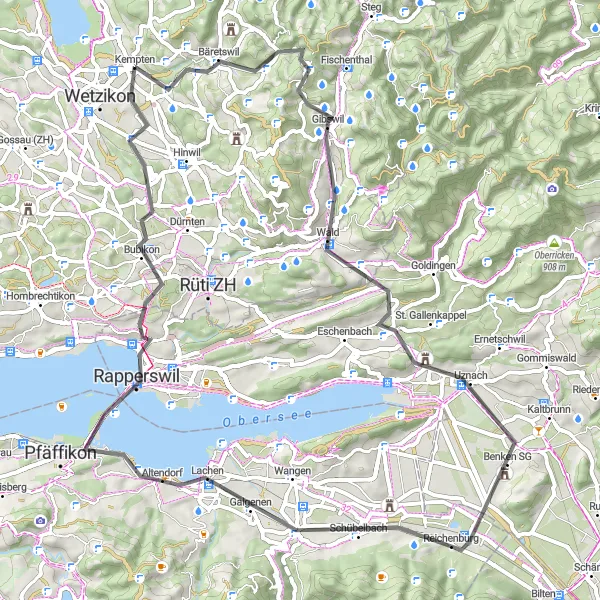 Miniaturekort af cykelinspirationen "Historisk landevej gennem Rapperswil og Bubikon" i Zürich, Switzerland. Genereret af Tarmacs.app cykelruteplanlægger