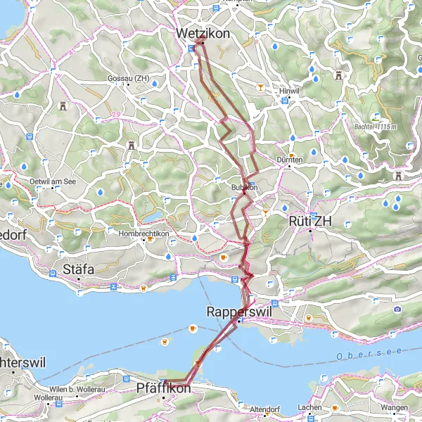 Miniaturní mapa "Scenic Gravel Route to Rapperswil and Lindenhof" inspirace pro cyklisty v oblasti Zürich, Switzerland. Vytvořeno pomocí plánovače tras Tarmacs.app