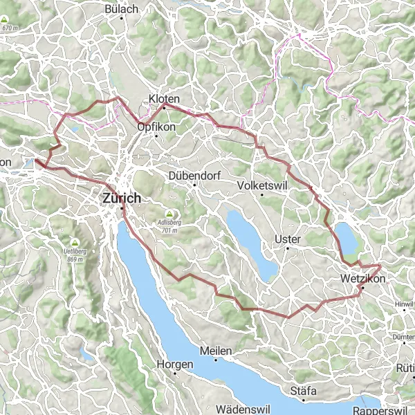 Miniatura della mappa di ispirazione al ciclismo "Scoperta dei tesori naturali da Wetzikon a Seegräben" nella regione di Zürich, Switzerland. Generata da Tarmacs.app, pianificatore di rotte ciclistiche