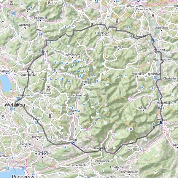 Miniaturní mapa "Silniční cesta Hittnau - Hinwil" inspirace pro cyklisty v oblasti Zürich, Switzerland. Vytvořeno pomocí plánovače tras Tarmacs.app