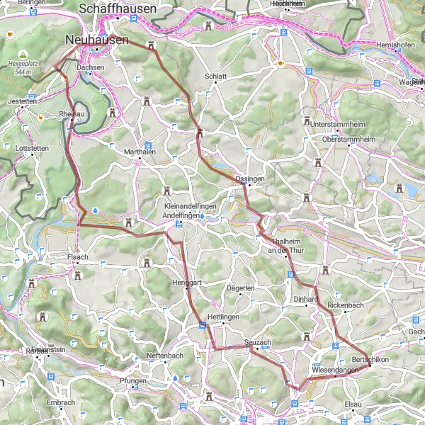 Miniature de la carte de l'inspiration cycliste "Exploration de la Thur" dans la Zürich, Switzerland. Générée par le planificateur d'itinéraire cycliste Tarmacs.app