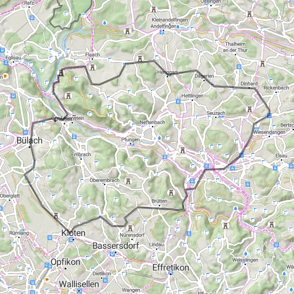 Miniaturní mapa "Cesta z Wiesendangenu přes Winterthur, Kloten a Dinhard" inspirace pro cyklisty v oblasti Zürich, Switzerland. Vytvořeno pomocí plánovače tras Tarmacs.app