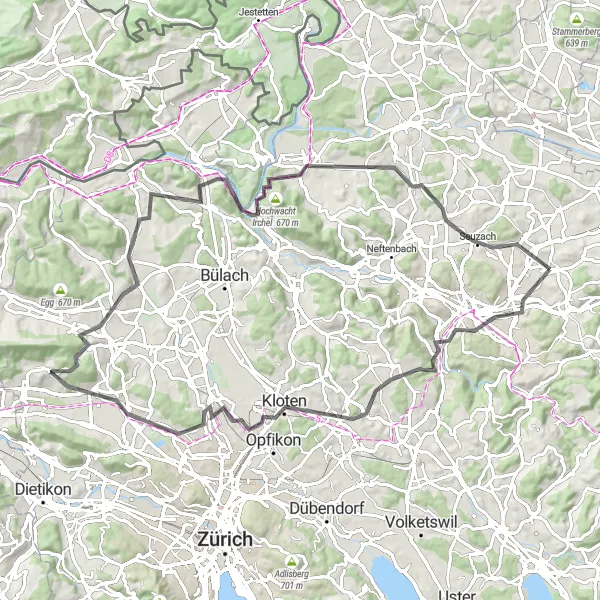 Map miniature of "Winterthur and Regensberg Loop" cycling inspiration in Zürich, Switzerland. Generated by Tarmacs.app cycling route planner