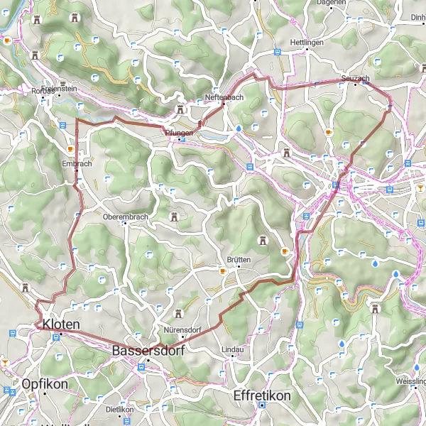 Miniatua del mapa de inspiración ciclista "Ruta de grava por Winterthur y alrededores" en Zürich, Switzerland. Generado por Tarmacs.app planificador de rutas ciclistas